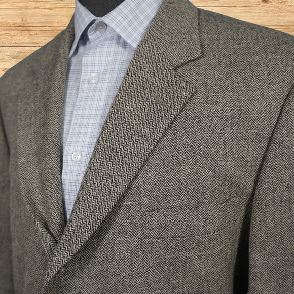 Vintage Brooks Brothers Men's 44R Herringbone Wool Blazer Vintage Sport Jacket - Picture 3 of 8